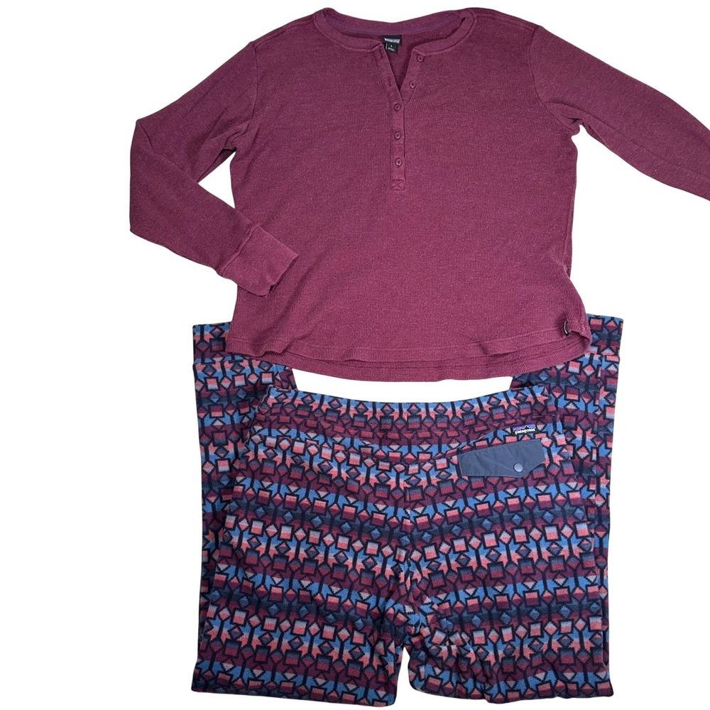 Patagonia Synchilla Fleece Pants Women Large Tribal Geometric Purple Henley‎ Set